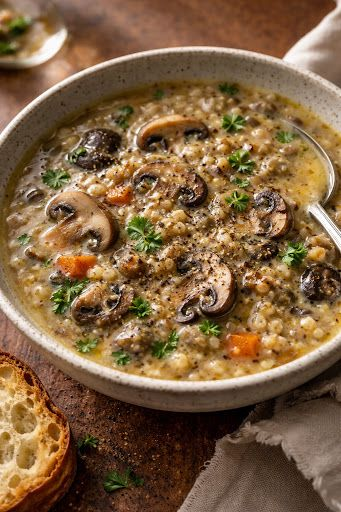Chestnut Mushroom & Barley Soup
